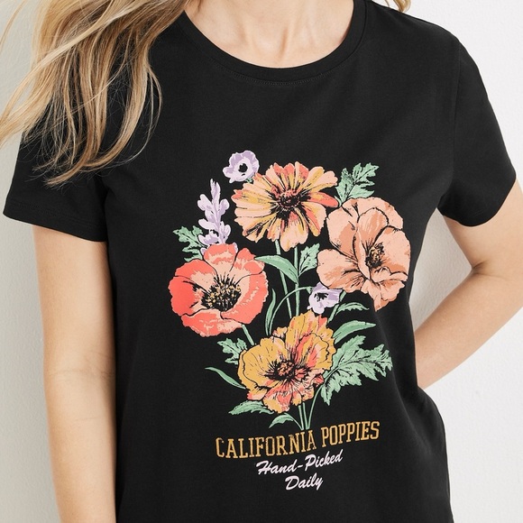 Maurices Tops - Maurices California Poppies Graphic Tee Black Vibrant Short Sleeve Large Women’s